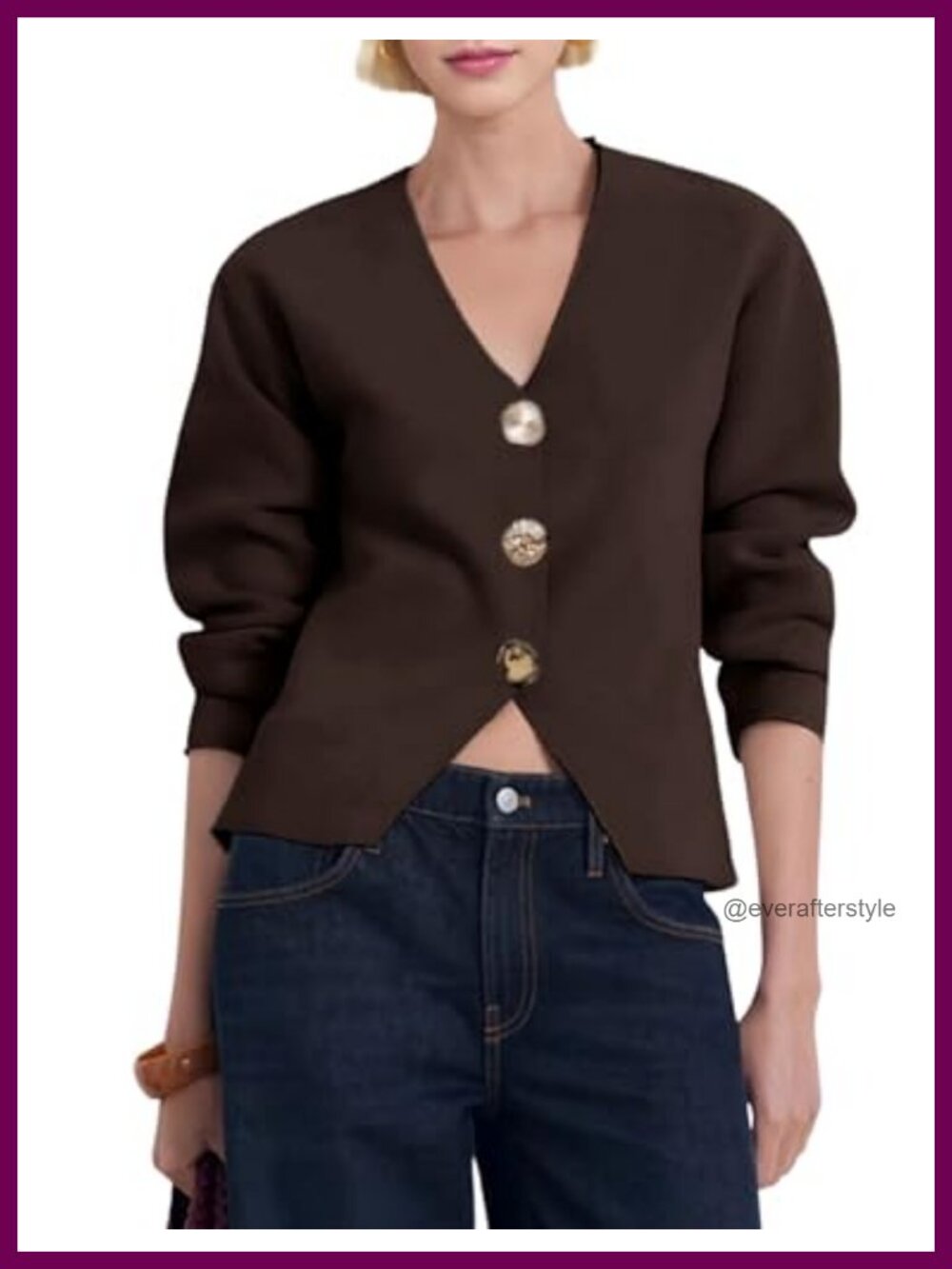 Daacee Women Cropped Gold Button Sweaters Structured Long Sleeve Cardigan